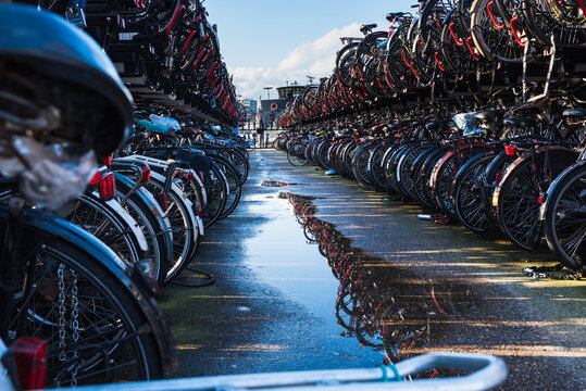 Red bicycle rack in Amsterdam