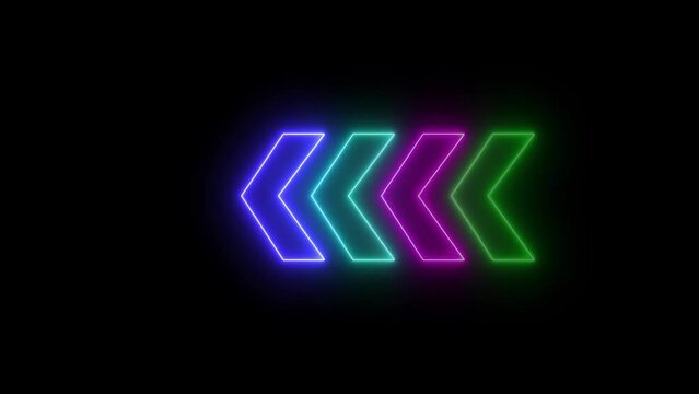 A 3D animation of glowing colorful neon arrows isolated on a black background.  arrows neon night arrow neon caf&eacute; directions neon street directions animation 4k.