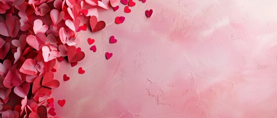 pink background abstract with paper cut hearths 