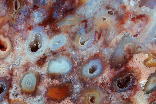 Colored agate and crystal symbiosis texture