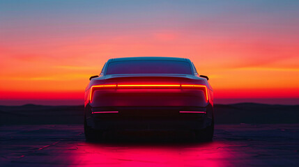 a back view of a car with red lights
