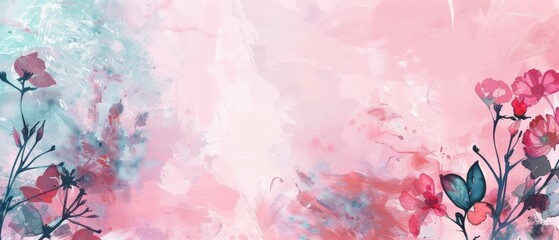 watercolor floral abstract background with empty space for text pink