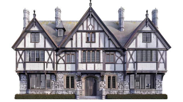 Tudor townhouse architecture building isolated on a transparent background - Powered by Adobe