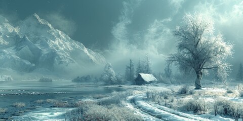 Beautiful winter nature landscape, amazing mountain view. Scenic image of woodland. Frosty day on ski resort