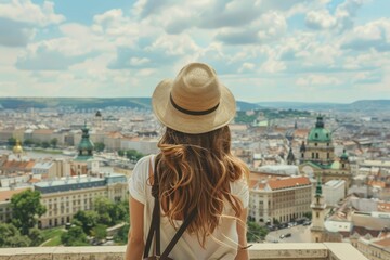 Solo travel inspiration Woman exploring european landmarks Summer adventure Cultural discovery