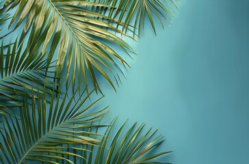 Palm Leaves Against a Blue Background