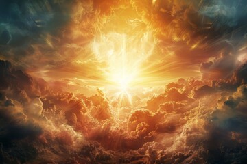 Visionary depiction of the second coming of jesus christ With heavenly glory illuminating the skies Symbolizing hope Redemption And the fulfillment of spiritual prophecy