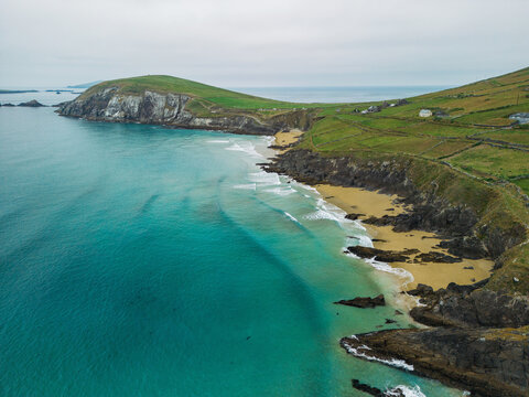 Aerial view of coast on Dingle peninsula in Ireland 