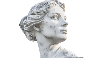 Woman's head sculpture isolated on a transparent background
