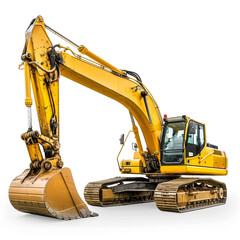 Heavy construction equipment. Yellow excavator vector cartoon illustration