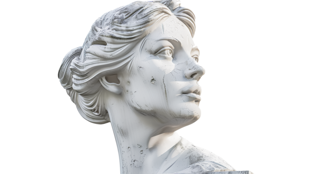 Woman's head sculpture isolated on a transparent background