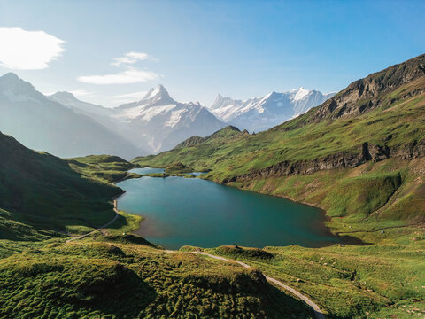 Aerial view of Bachalpsee in Swiss Alps 