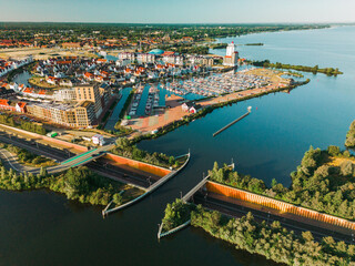 Aerial view of Veluwemeer aqueduct in Netherlands 