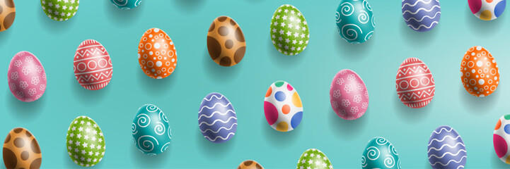 Easter banner template with colorful Easter eggs. Promotion and shopping template for Easter. Vector illustration background.