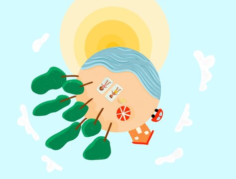 Couple in summer vacation on the beach. UGC lifestyle illustration