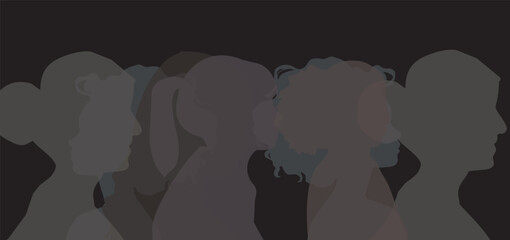 Dark silhouettes, group of people, faceless crowd, ominous atmosphere, grayscale, mysterious figures, shadowy outlines, monochromatic composition, eerie mood