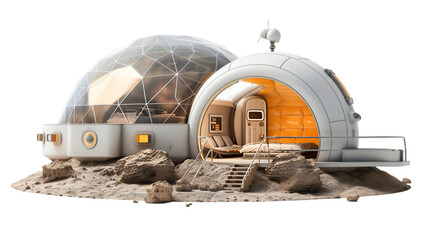Research Base Habitat for Astronauts on Mars or Moon Isolated on Transparent Background - obrazy, fototapety, plakaty