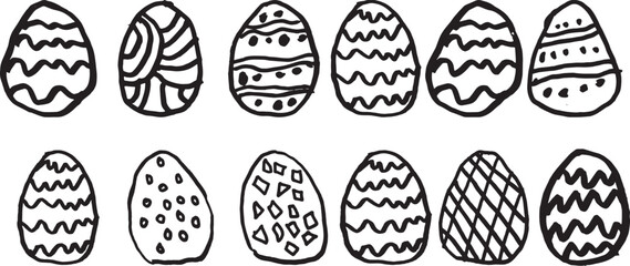 Fototapeta premium hand drawn Easter eggs elements set doodle style. chicken egg for spring holiday celebration in style of hand drawn. Doodle graphic isolated on background