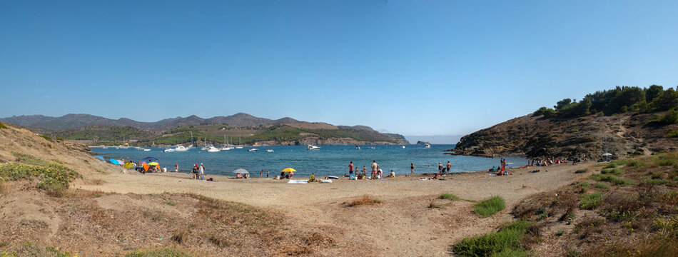 Typical beach of the Costa Brava. Colera. Panoramic