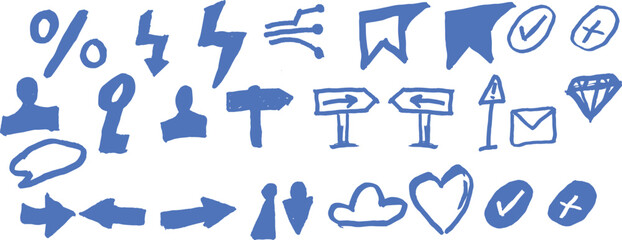 doodle effect stain collection. crayon texture pencil effect. Chalk texture stain set. emphasis, star, arrow mark element. Hand drawn stroke, Vector