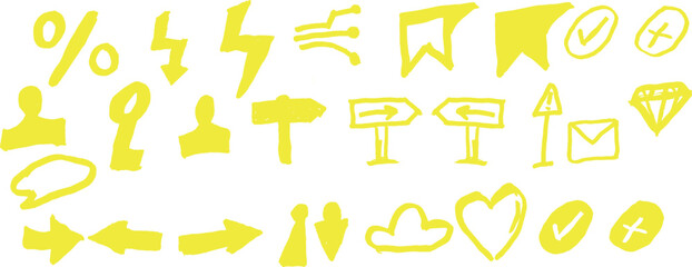 doodle effect stain collection. crayon texture pencil effect. Chalk texture stain set. emphasis, star, arrow mark element. Hand drawn stroke, Vector