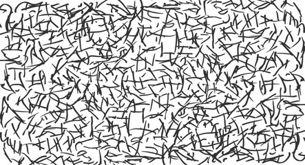 Fototapeta premium Abstract line art, chaotic black and white pattern, intricate maze-like design, geometric shapes, tangled lines, complex doodle, high contrast monochrome, dense overlapping forms, hand-drawn style