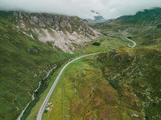 Aerial view of serpentine road in Swiss Alps 