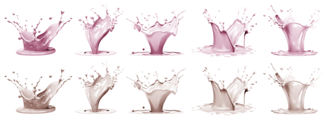 2 Set of pastel light pink beige cream liquid paint ink splash swirl wave on transparent background cutout, PNG file. Many assorted different design. Mockup template for artwork graphic design