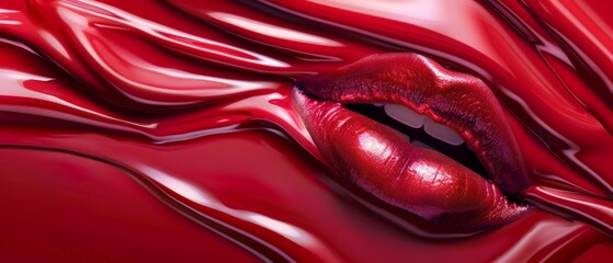 red lips modern art, glossy abstract paint 3d motion