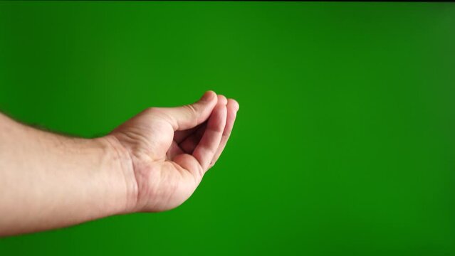 Human hand showing why are you doing this gesture with fingers on green background.