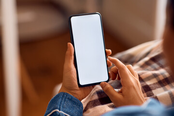 Close up of woman using smart phone.