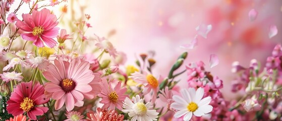 spring flowers background with copy space bokeh backdrop