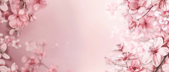 pink blossom in spring frame romantic bokeh background with free space
