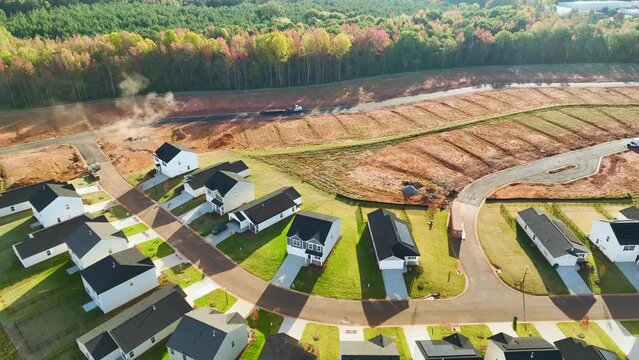Construction of houses in south Carolina residential area. American dream homes as example of real estate development in US suburbs