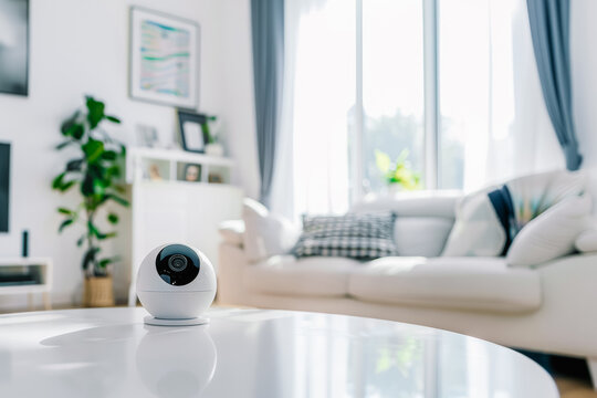 Security camera on table in living room. With copy space.