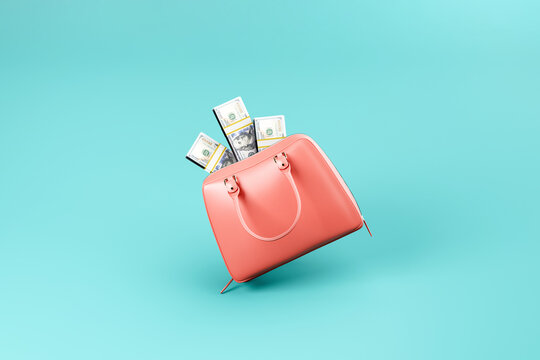 US dollars in pink purse / handbag, cash, banknotes, money