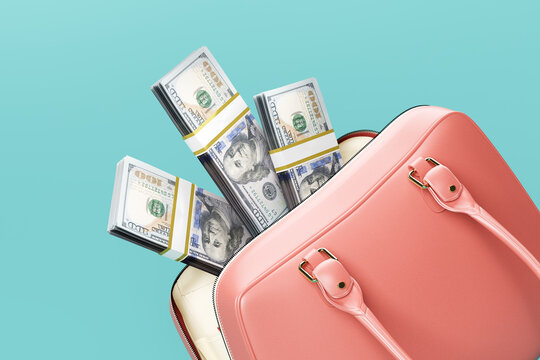 US dollars in pink purse / handbag, cash, banknotes, money