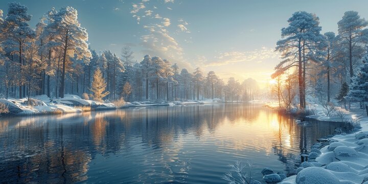 Beautiful winter nature landscape, amazing mountain view. Scenic image of woodland. Frosty day on ski resort