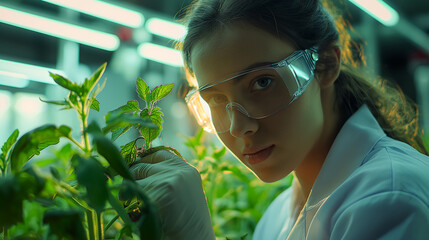 Young woman agronomist taking care about plants in greenhouse. Plant protection industry. Generative AI - 753866509