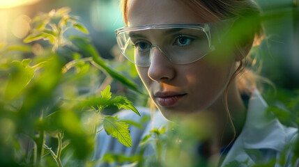 Young woman agronomist taking care about plants in greenhouse. Plant protection industry. Generative AI - 753866569