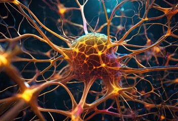 illustration, exploring, intricate, network, neuron, synapse, biology, illuminated, medical, active, illustration, human, nerve cell, brain, anatomy, neurology, biological, nerve, neural