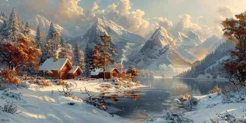 Crédence de cuisine en verre imprimé Gris Beautiful winter nature landscape, amazing mountain view. Scenic image of woodland. Frosty day on ski resort
