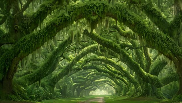 mossy tree tunnel forest