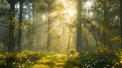  Serene Spring Forest Bathed in Sunlight, GENERATIVE AI