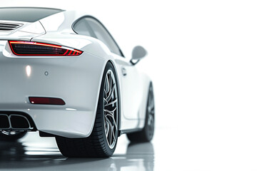 Back view of a generic and unbranded white car isolated on a white background