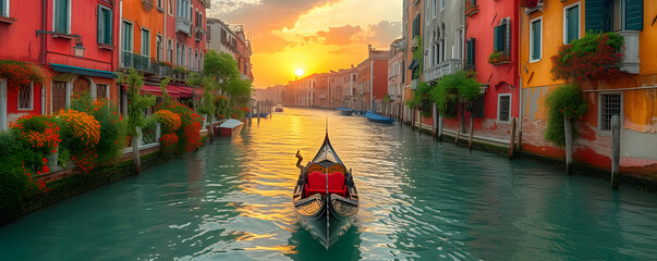 Gondola boat on the Canal of Venice - obrazy, fototapety, plakaty