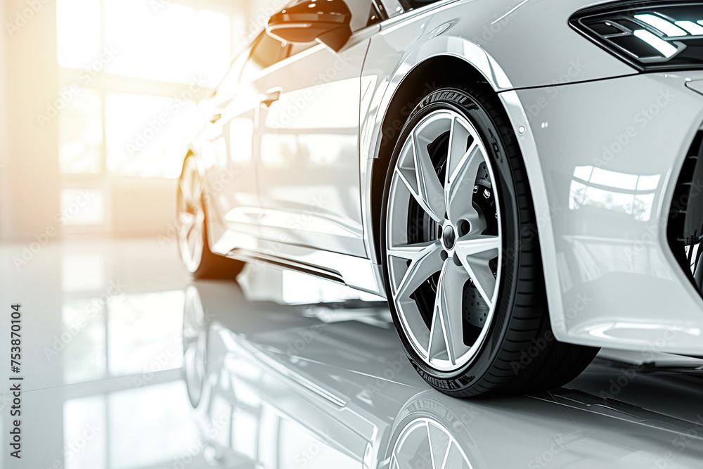 Wall mural Closeup on a generic and unbranded white car in the sunlight