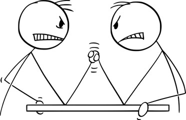 Arm Wrestling Between Two Men, Vector Cartoon Stick Figure Illustration - 753870391
