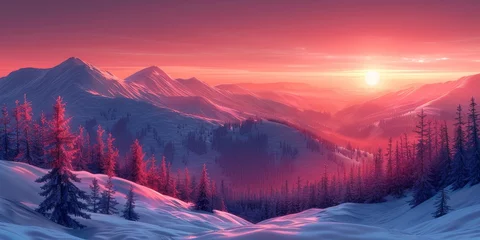 Foto auf Acrylglas Beautiful winter nature landscape, amazing mountain view. Scenic image of woodland. Frosty day on ski resort © Interior Stock Photo