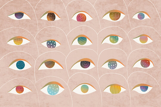 Abstract background with different colored eyes